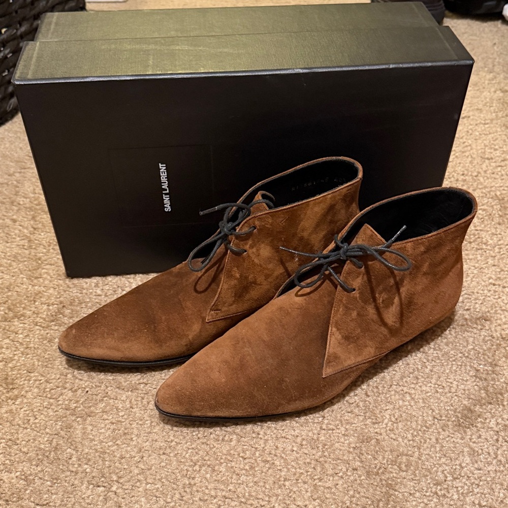 Saint Laurent Chestnut Suede Lace-Up Boots